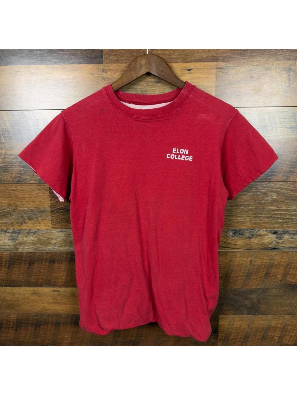 Vintage Elon College Layered Look Red T-Shirt Small